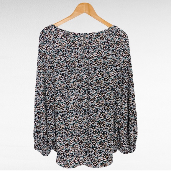 Ann Taylor | Floral Square Neck Long Sleeve Boho Chic Peasant Prairie Blouse - Picture 7 of 10